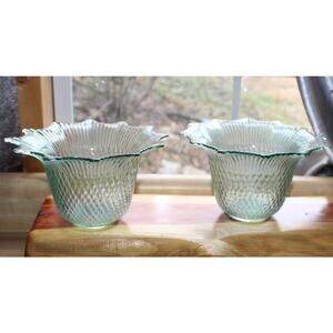 Pair Of Vintage Aquamarine Diamond Cut Flared Rim Bowl